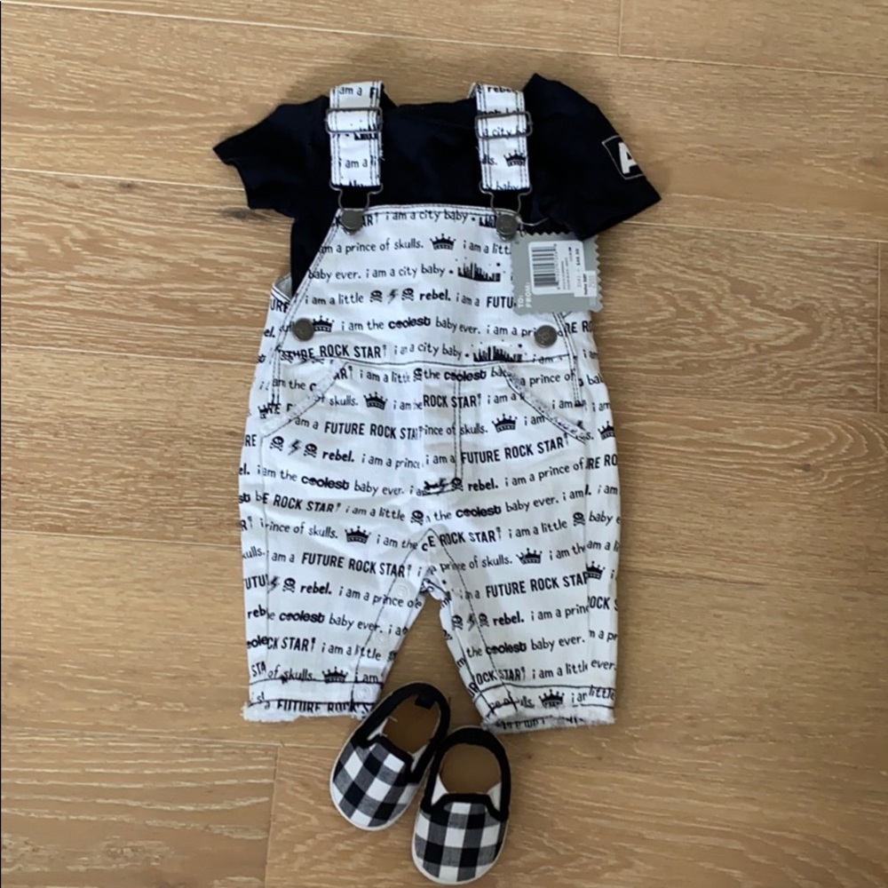 NWT baby overalls and shoe set
